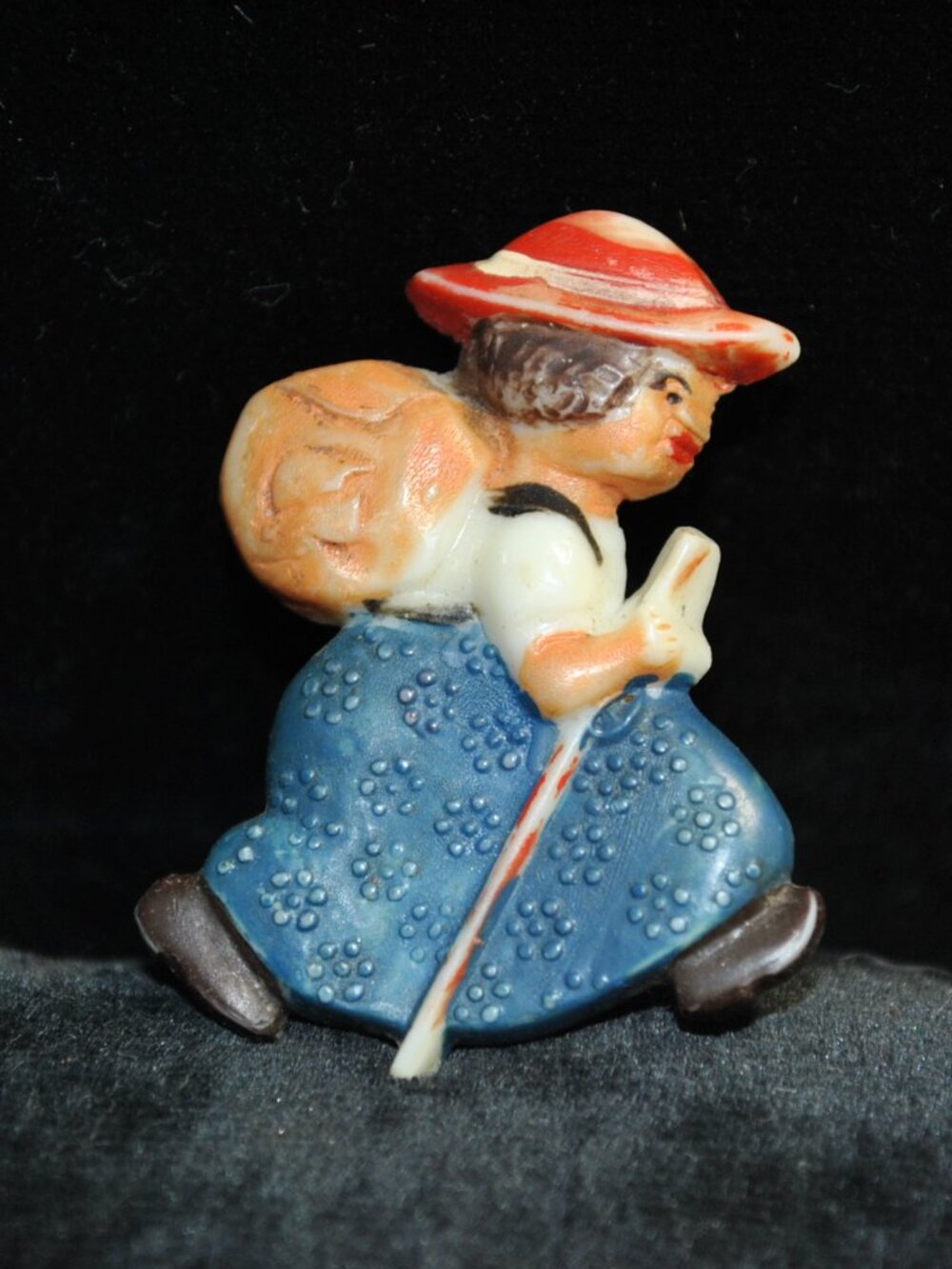 Vintage Celluloid Woman Hiking Brooch made in Czechoslovakia